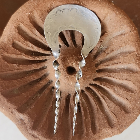 Native American Sterling Silver Turquoise Vintage Hair Comb Pick Hand Stamped - Picture 2 of 4